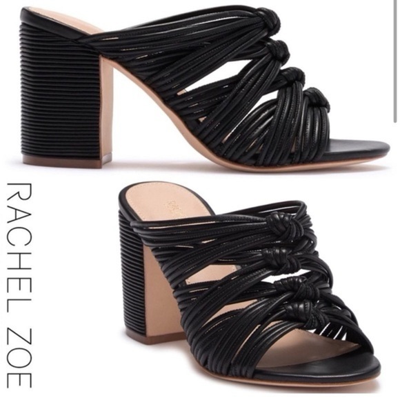 Rachel Zoe Black Odessa Block Heel Leather Strappy Mule Size 9.5 - Picture 1 of 13